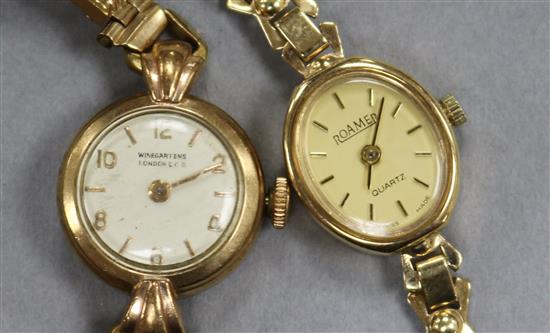 A ladys 9ct gold Wingartens wristwatch and another 9ct gold watch by Roamer.